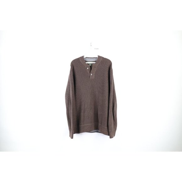 Eddie Bauer Henley Neck Cotton Knit Sweater Men's Size L cotton Beige type Vintage Second Hand main image 0